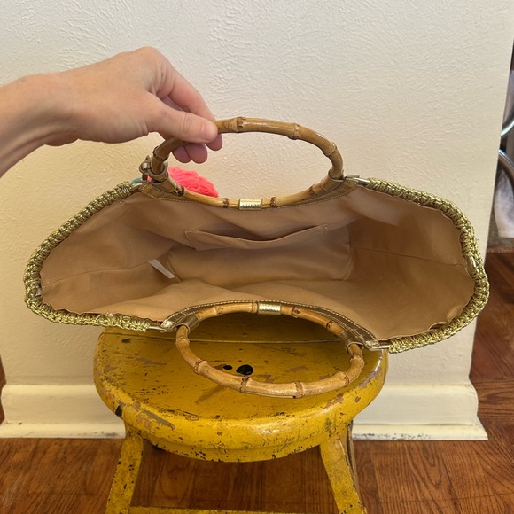 Lilly Pulitzer Grotto Cane Wicker Tote Purse Woven Natural Beach - Picture 6 of 12